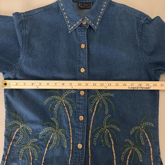 New Direction Women Button Down Shirt Petite L Palm Tree Hawaiian Vintage Retro - Picture 12 of 13